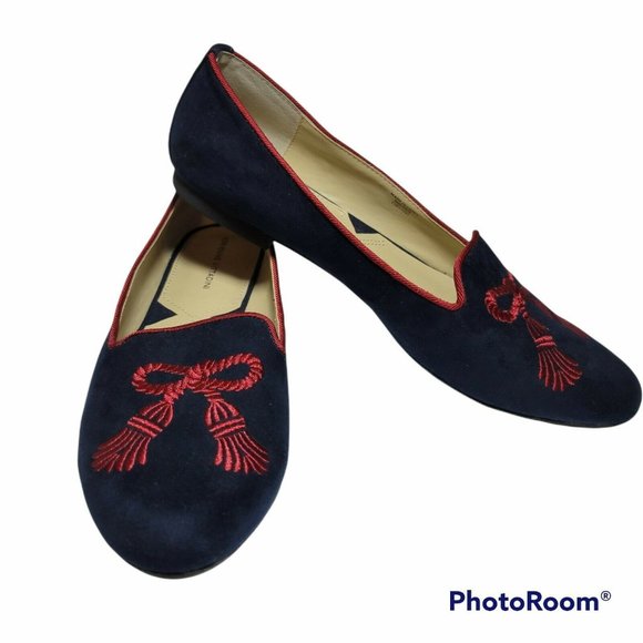 Adrienne Vittadini Shoes - Adrienne Vittadini Doloris Shoes Womens 9.5 Blue Red Suede Flats Embroid…